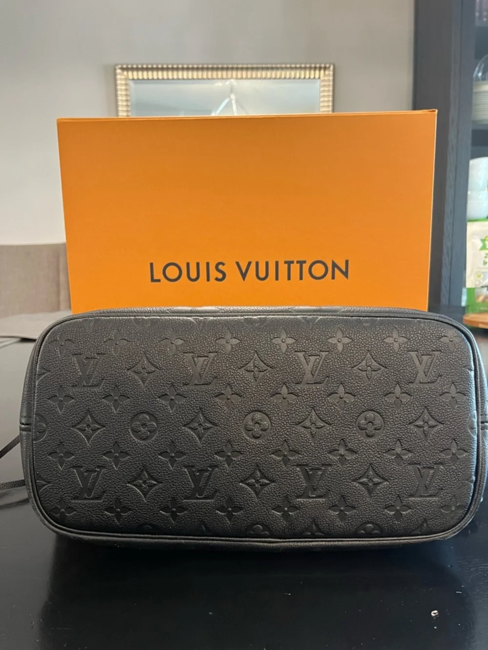 💯% Authentic Louis Vuitton
 Neverfull MM
Black Embossed Monogram Tote Bag - Picture 4 of 15